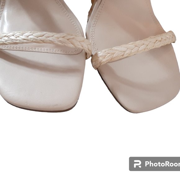 Steven New York Raffia Wedge Sandals Slide Cream Vacation Heels - Picture 5 of 12